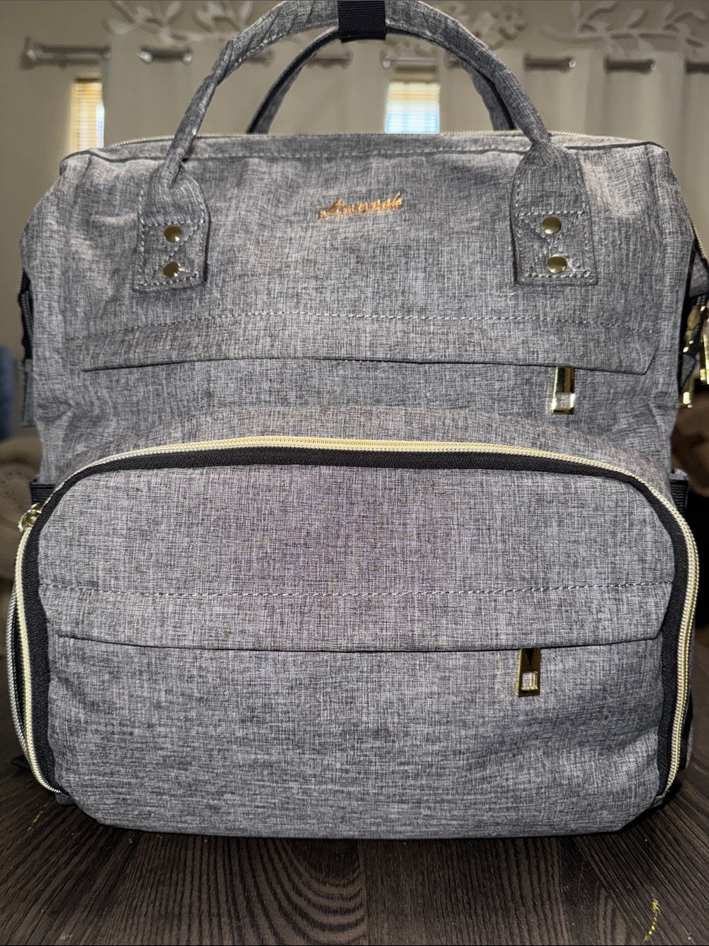 Gray Textured Backpack Tote with Front Pocket